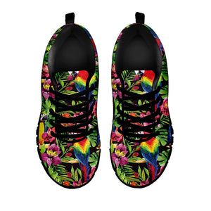 Watercolor Parrot Pattern Print Black Running Shoes