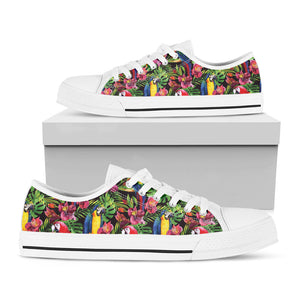 Watercolor Parrot Pattern Print White Low Top Sneakers