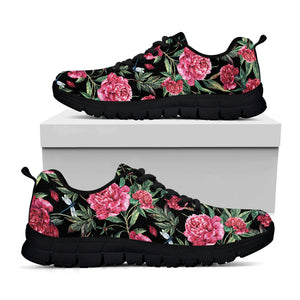 Watercolor Peony Pattern Print Black Running Shoes
