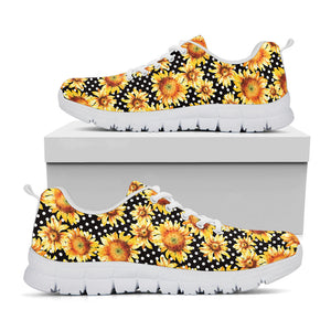 Watercolor Polka Dot Sunflower Print White Running Shoes