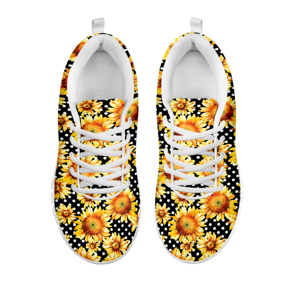 Watercolor Polka Dot Sunflower Print White Running Shoes