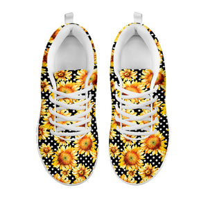 Watercolor Polka Dot Sunflower Print White Running Shoes