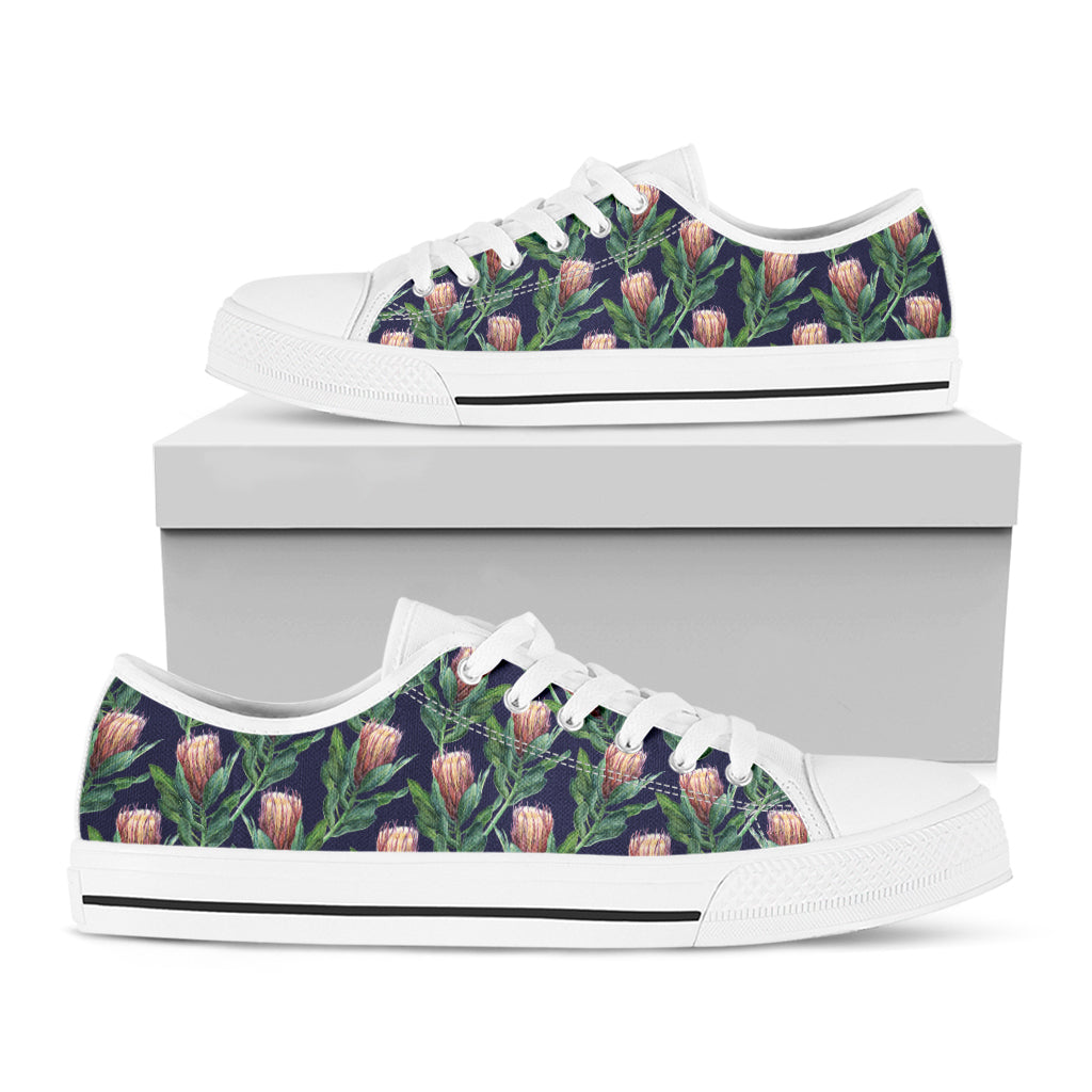 Watercolor Protea Pattern Print White Low Top Sneakers