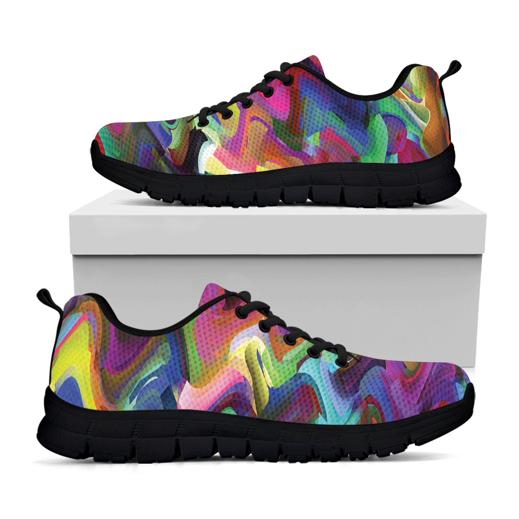 Watercolor Psychedelic Print Black Running Shoes