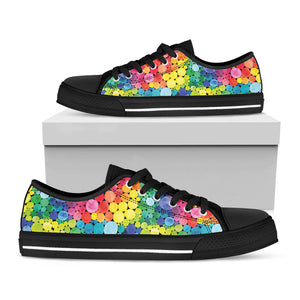 Watercolor Rainbow Pattern Print Black Low Top Sneakers