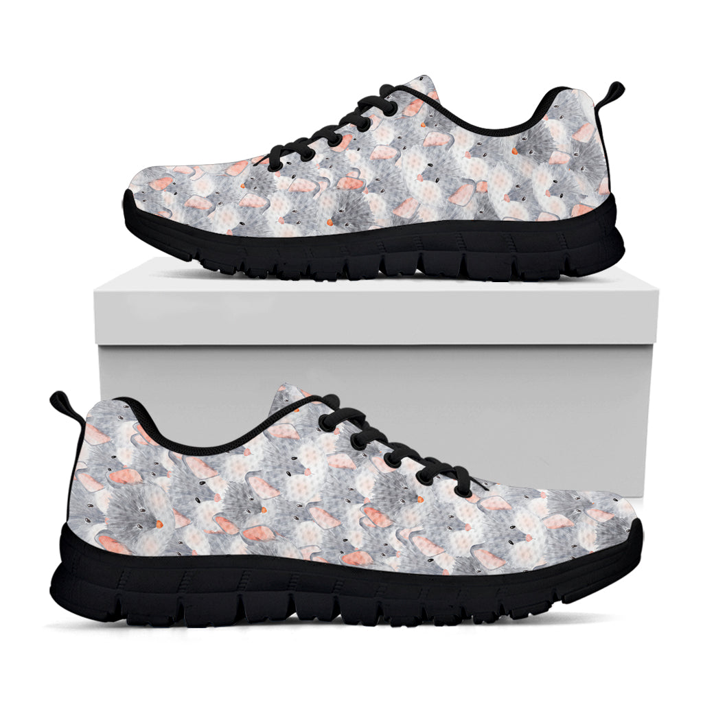Watercolor Rat Pattern Print Black Running Shoes