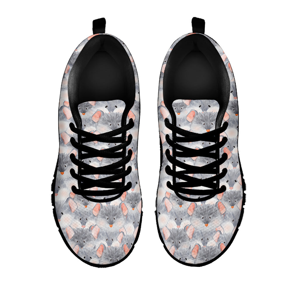 Watercolor Rat Pattern Print Black Running Shoes