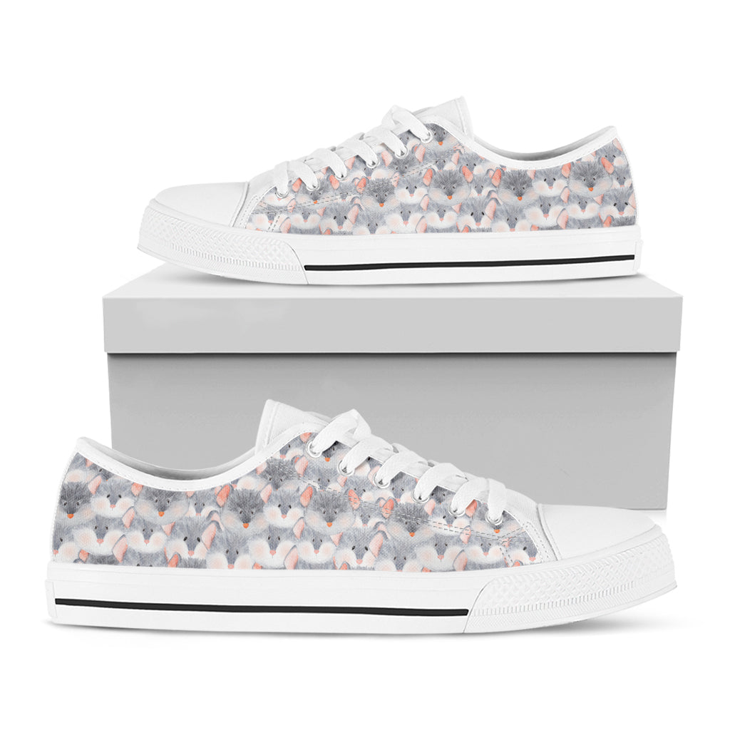 Watercolor Rat Pattern Print White Low Top Sneakers