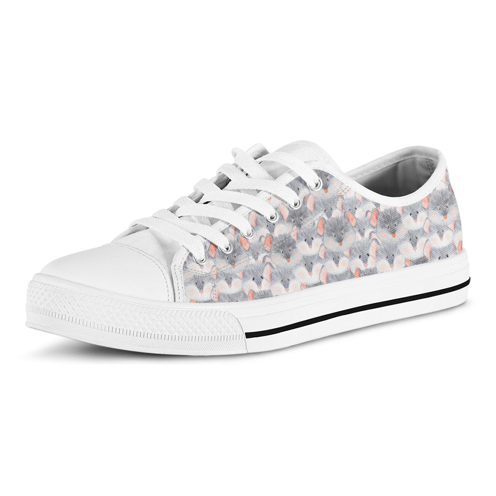 Watercolor Rat Pattern Print White Low Top Sneakers