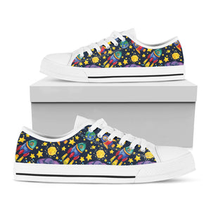 Watercolor Rocket Pattern Print White Low Top Sneakers