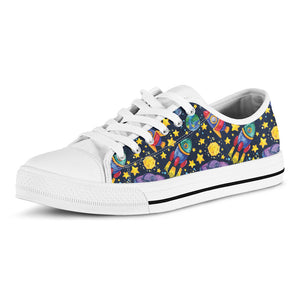 Watercolor Rocket Pattern Print White Low Top Sneakers