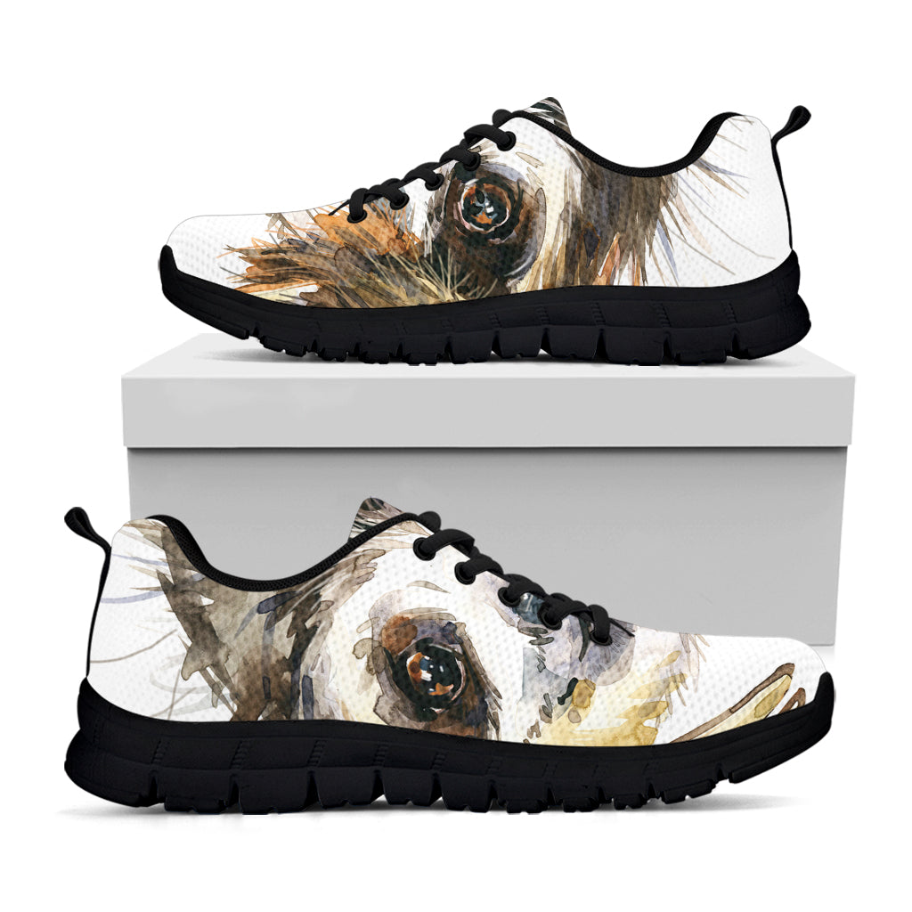 Watercolor Sloth Print Black Running Shoes