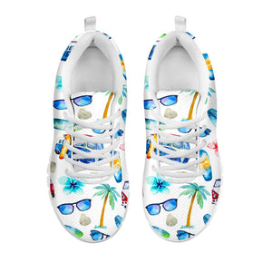 Watercolor Surfing Pattern Print White Running Shoes