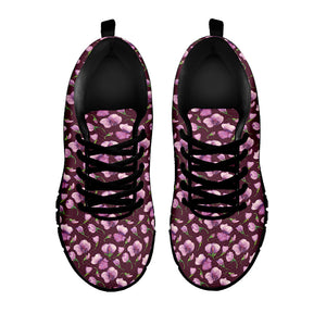 Watercolor Sweet Pea Pattern Print Black Running Shoes