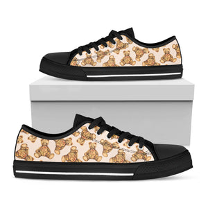 Watercolor Teddy Bear Pattern Print Black Low Top Sneakers