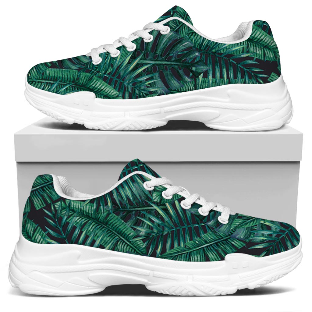 Watercolor Tropical Leaf Pattern Print White Chunky Shoes