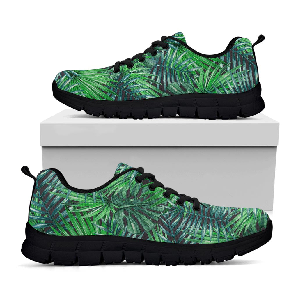 Watercolor Tropical Leaves Pattern Print Black Running Shoes