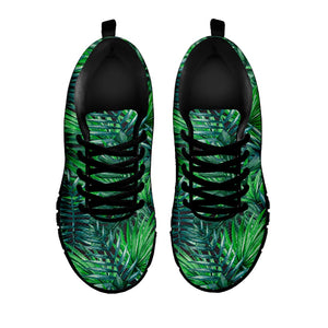 Watercolor Tropical Leaves Pattern Print Black Running Shoes