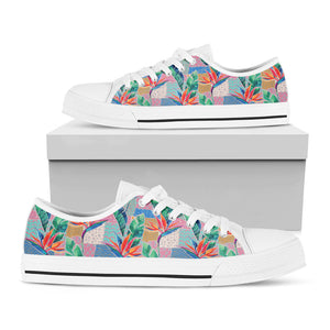 Watercolor Tropical Patchwork Print White Low Top Sneakers