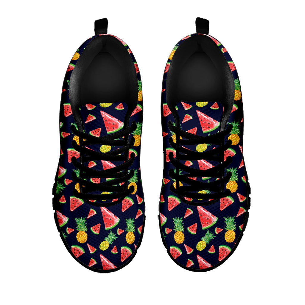 Watercolor Tropical Pattern Print Black Running Shoes