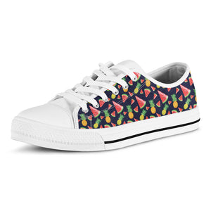 Watercolor Tropical Pattern Print White Low Top Sneakers