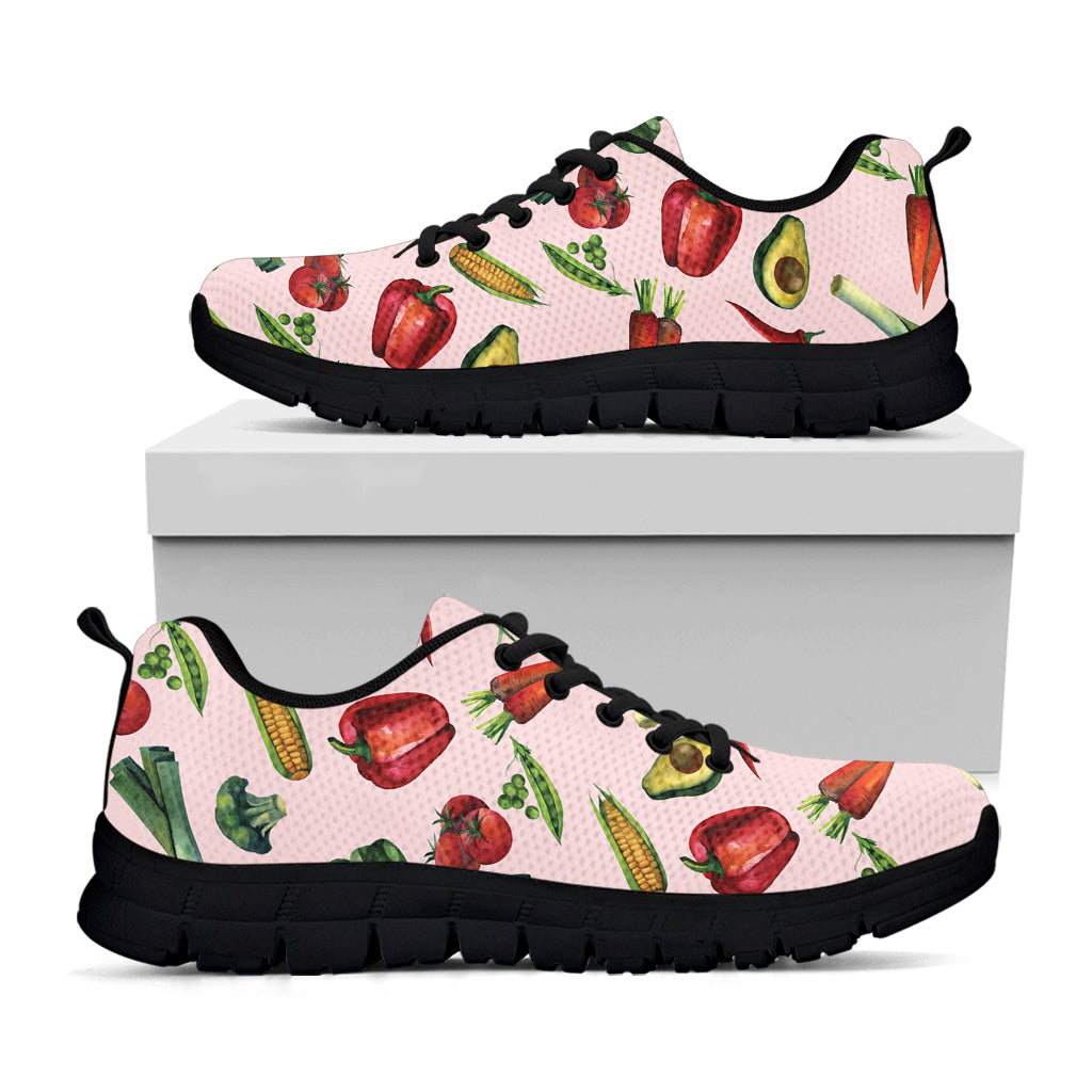 Watercolor Vegan Pattern Print Black Running Shoes
