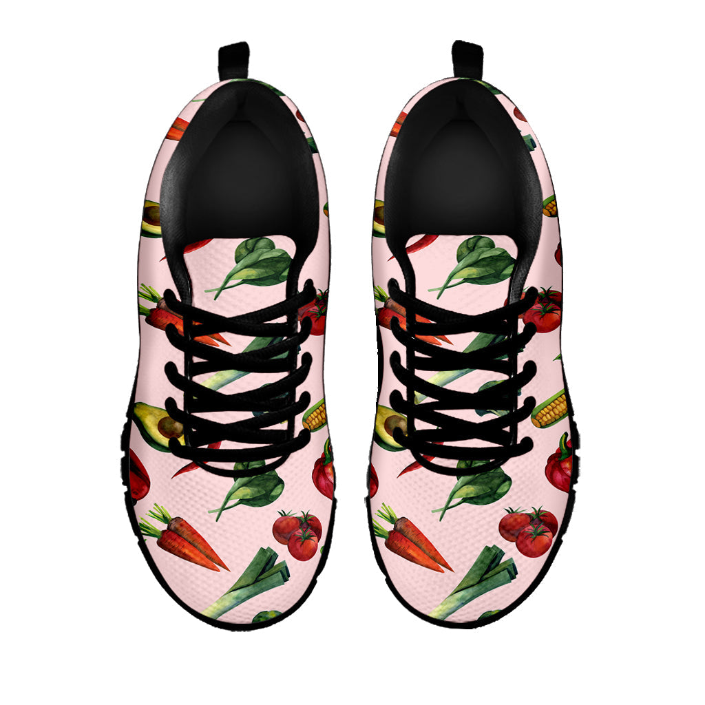 Watercolor Vegan Pattern Print Black Running Shoes