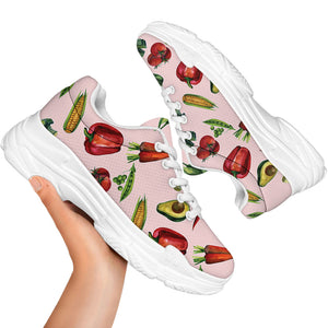Watercolor Vegan Pattern Print White Chunky Shoes