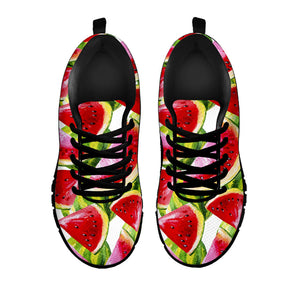 Watercolor Watermelon Pattern Print Black Running Shoes