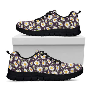 Watercolor White Daisy Pattern Print Black Running Shoes
