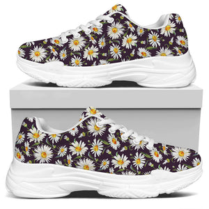 Watercolor White Daisy Pattern Print White Chunky Shoes