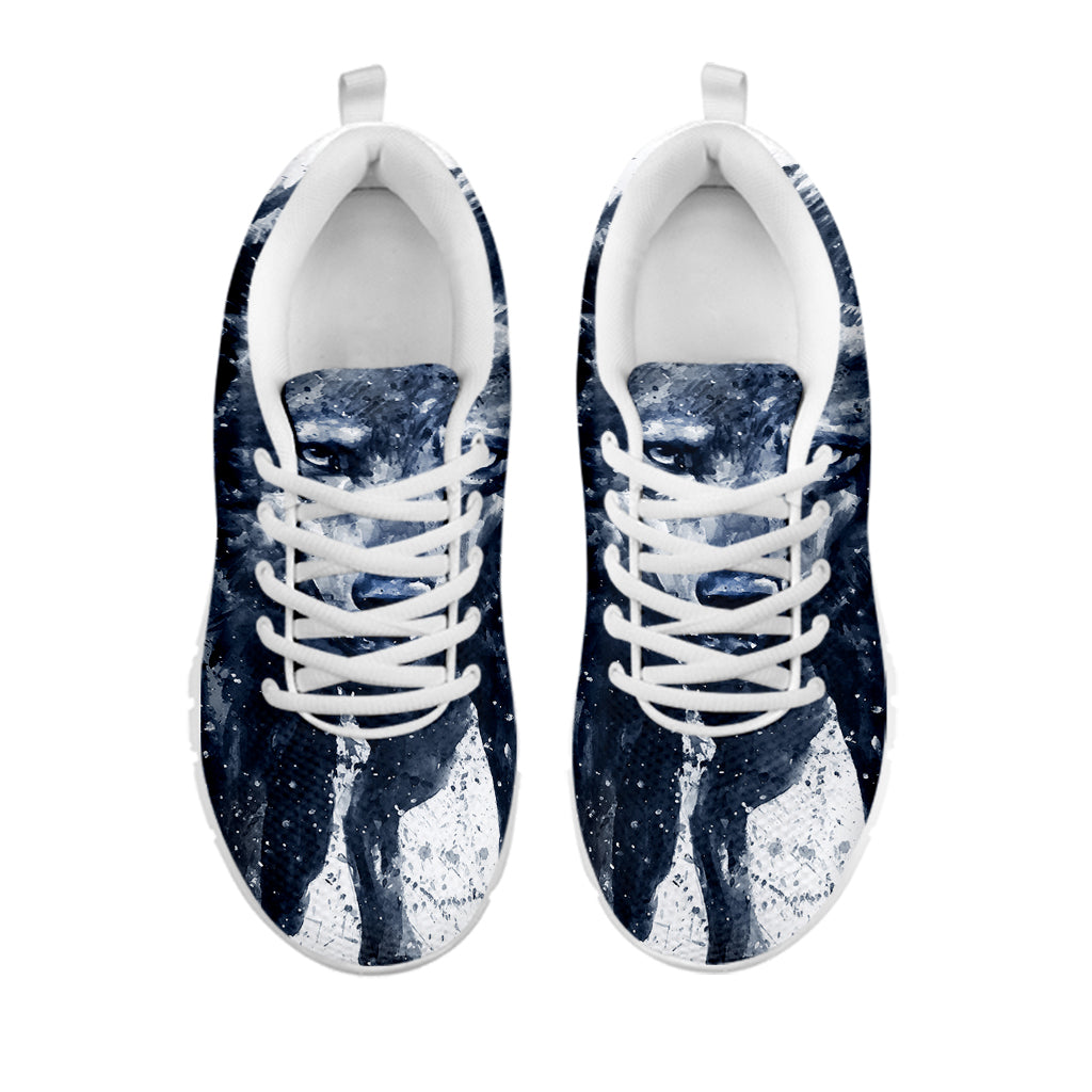 Watercolor Wolf Portrait Print White Running Shoes