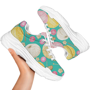 Watercolor Yarn Pattern Print White Chunky Shoes