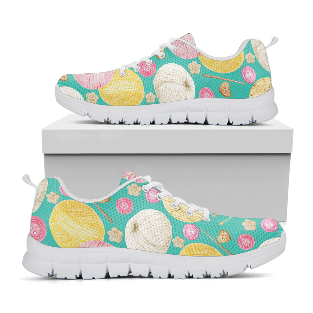 Watercolor Yarn Pattern Print White Running Shoes