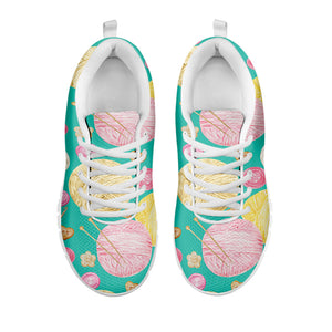 Watercolor Yarn Pattern Print White Running Shoes