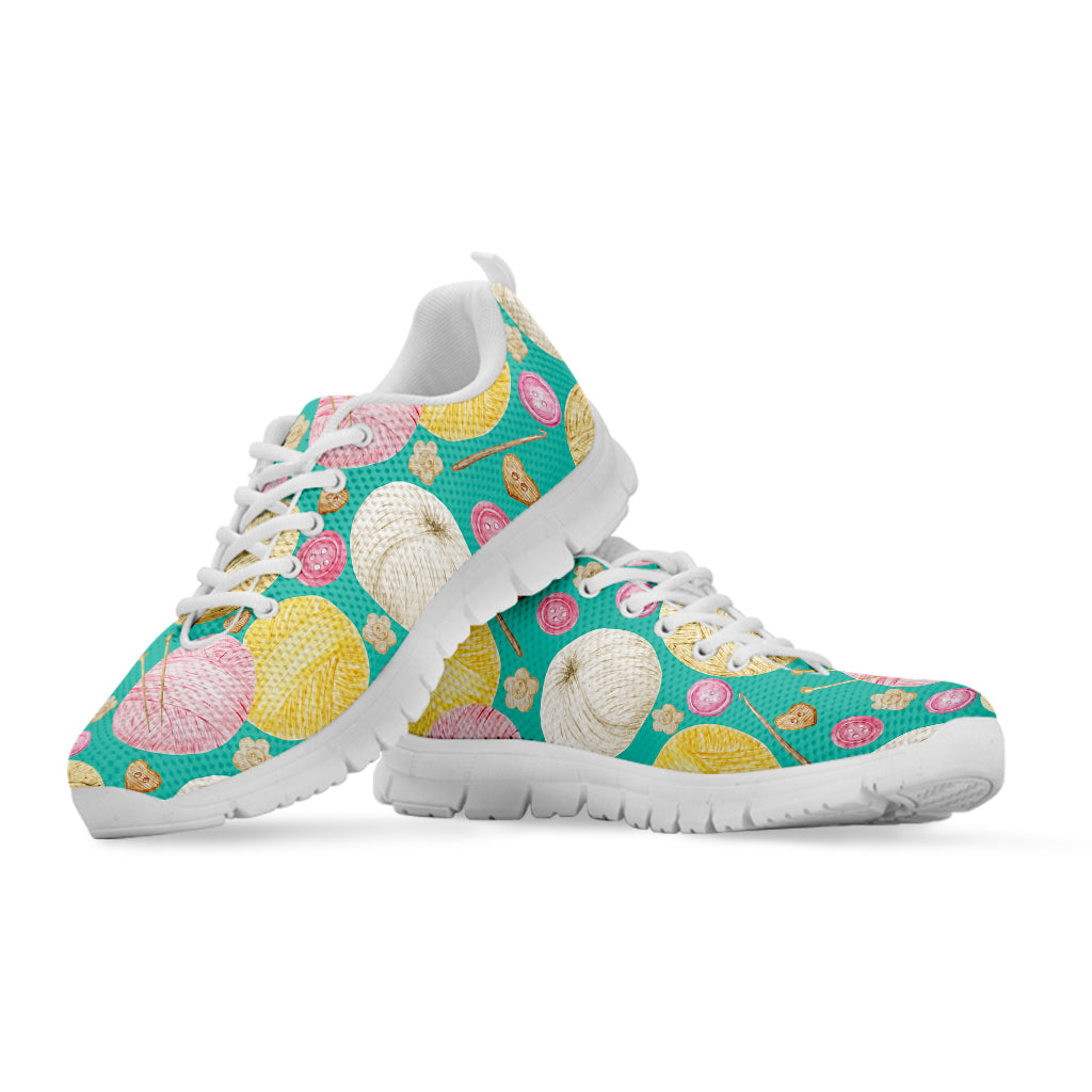 Watercolor Yarn Pattern Print White Running Shoes