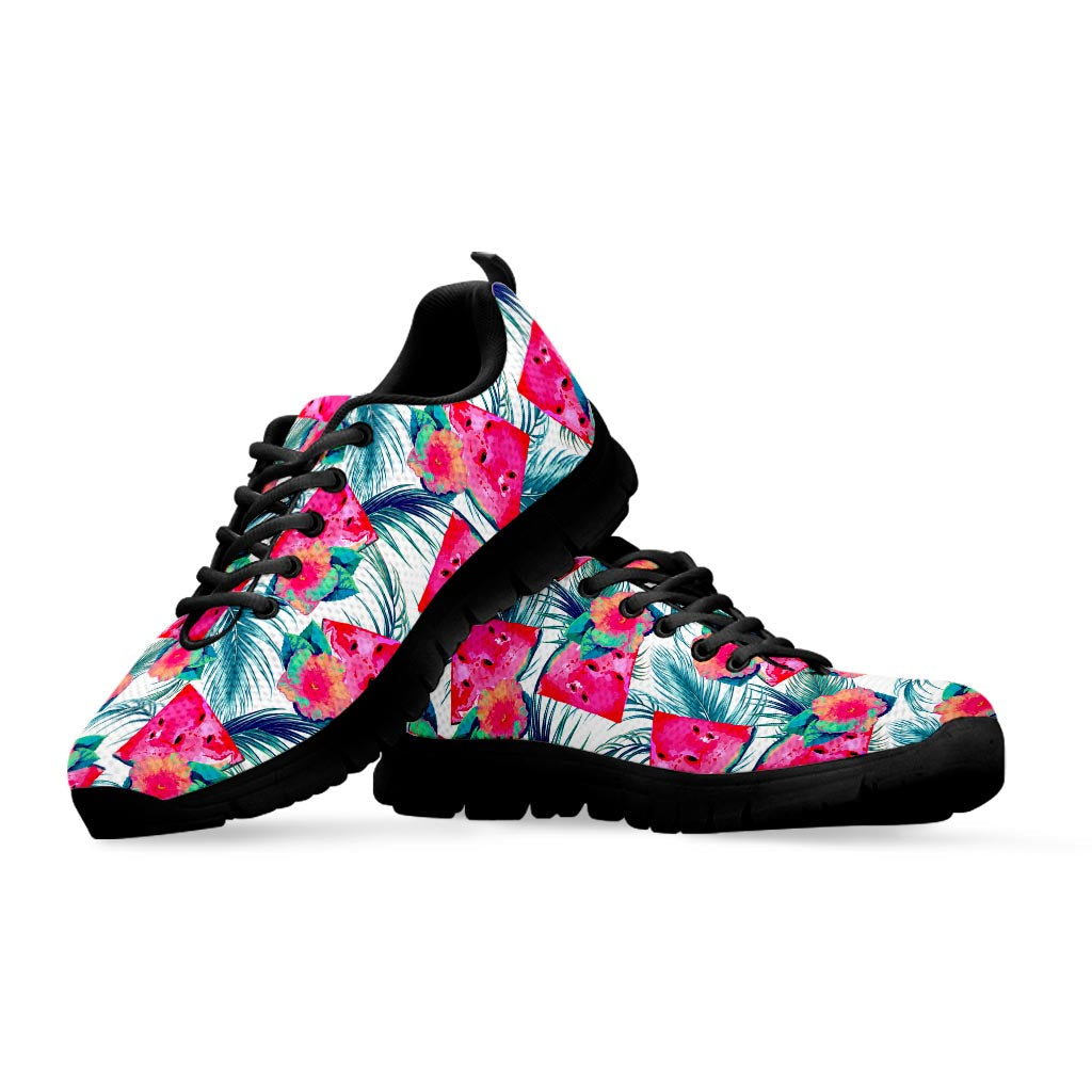 Watermelon Teal Hawaiian Pattern Print Black Running Shoes