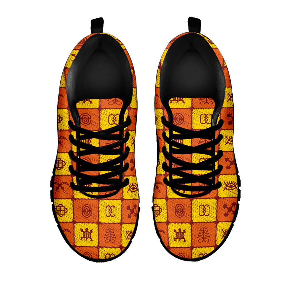 West Adinkra Symbols Pattern Print Black Running Shoes
