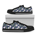 White Alstroemeria Pattern Print Black Low Top Sneakers