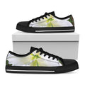 White Amaryllis Print Black Low Top Sneakers