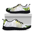 White Amaryllis Print Black Running Shoes