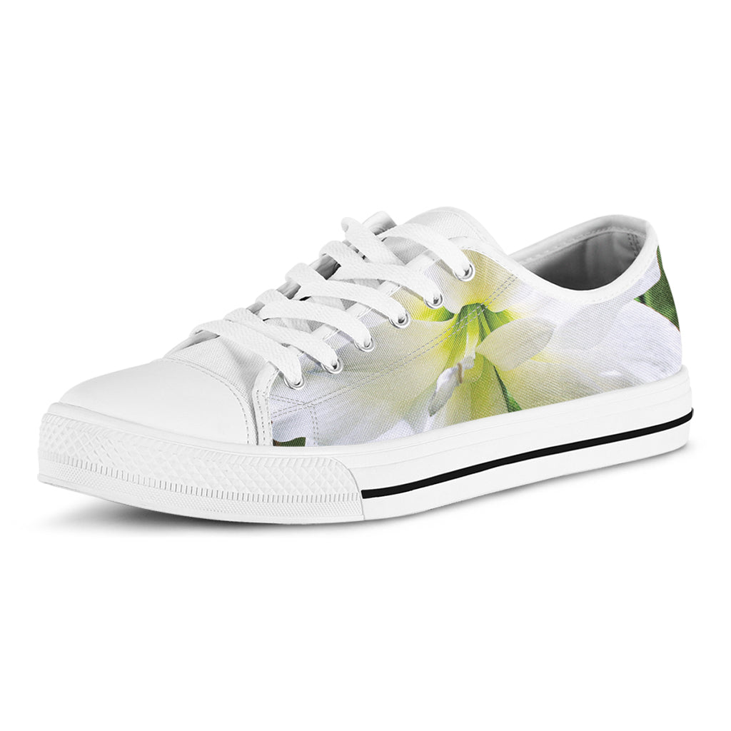 White Amaryllis Print White Low Top Sneakers