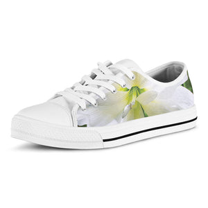 White Amaryllis Print White Low Top Sneakers