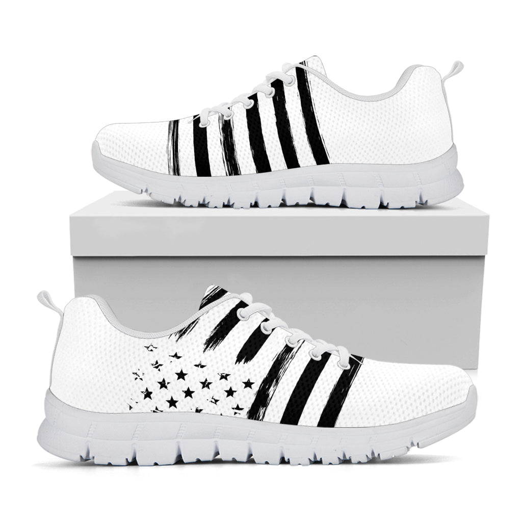 White And Black American Flag Print White Running Shoes