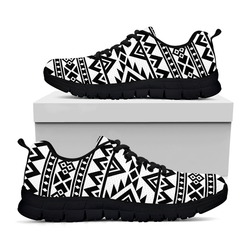 White And Black Aztec Pattern Print Black Running Shoes