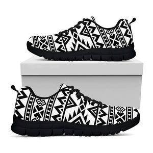 White And Black Aztec Pattern Print Black Running Shoes