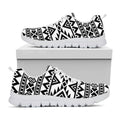 White And Black Aztec Pattern Print White Running Shoes