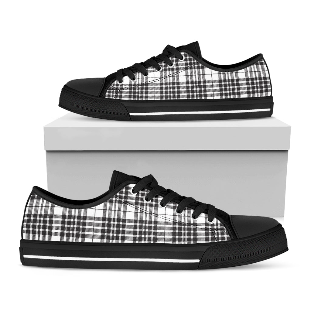 White And Black Border Tartan Print Black Low Top Sneakers
