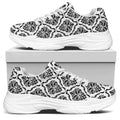 White And Black Damask Pattern Print White Chunky Shoes