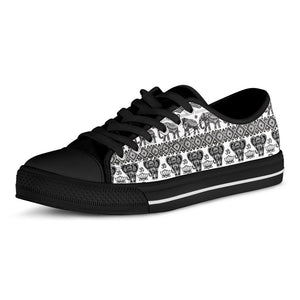 White And Black Indian Elephant Print Black Low Top Sneakers